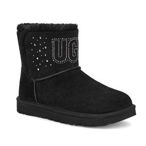 UGG Classic Gem Faux Fur Lined Mini Boot Size 11M Black NIB
